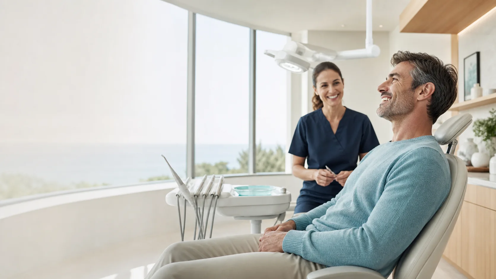 Relaxed patient in a bright modern dental studio