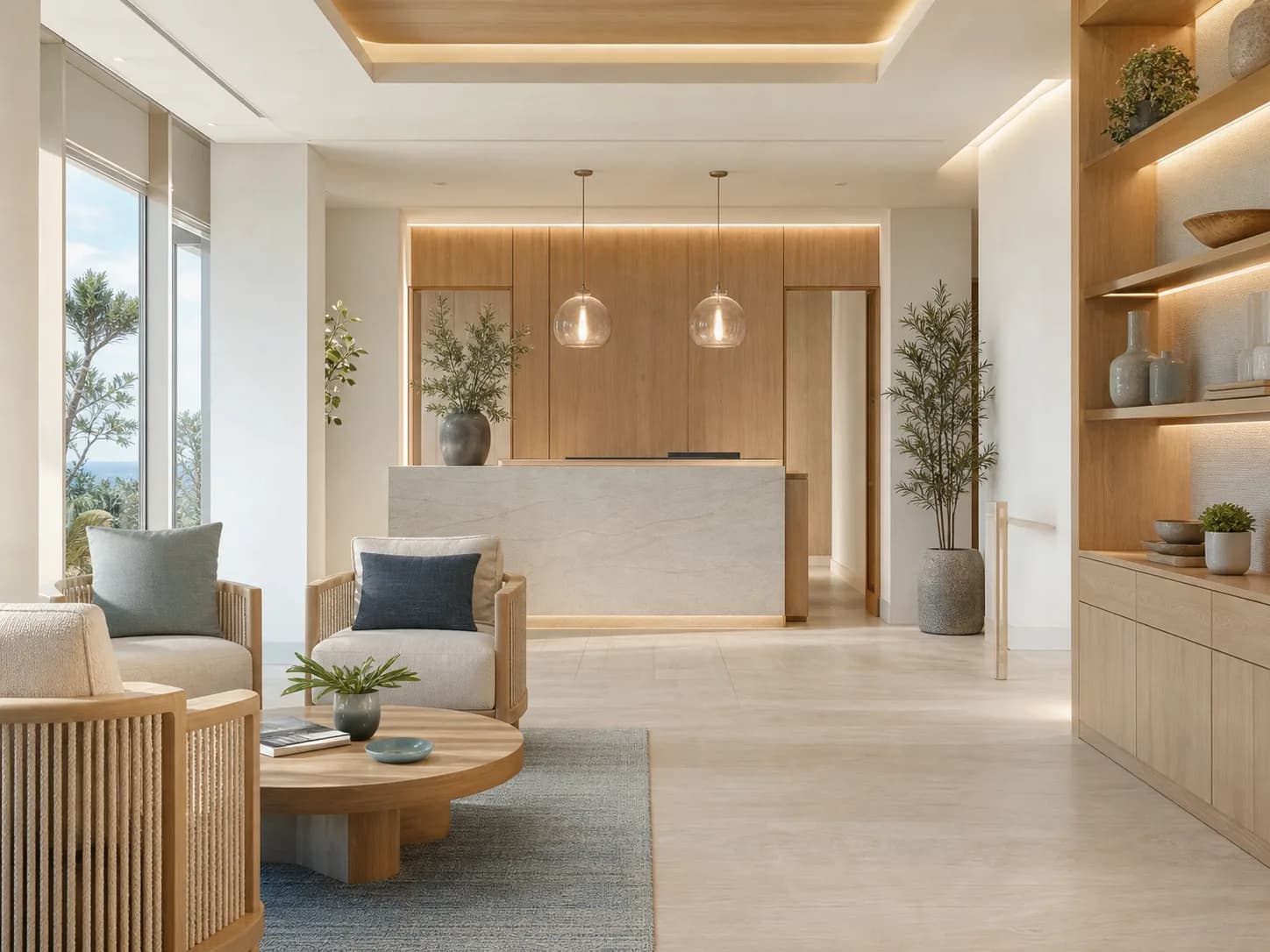 Warm, welcoming dental studio reception lounge